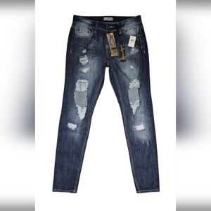 Soundgirl  Jeans Dark Blue Distressed Low Rise Skinny  Size 9 JR.